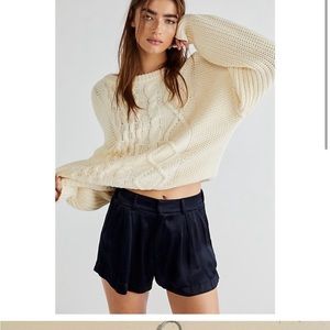 NWT FREE PEOPLE Black Roma Satin Shorts